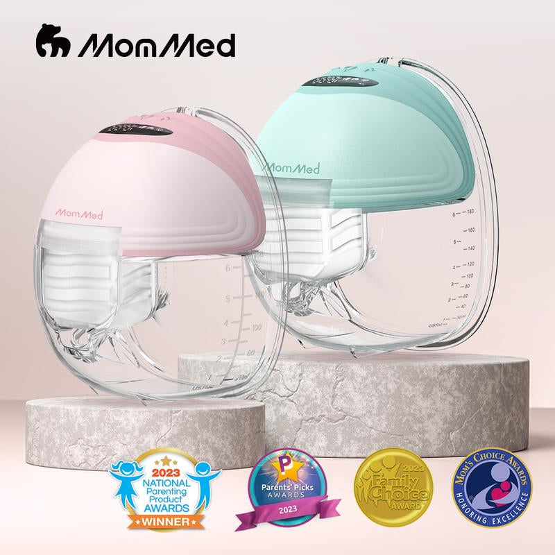 Mommed Wearable Breast Pumps, Hands Free Breast Pump S21 with Strong Suction, Low Noise & LED Display, Full in Bra Portable Electric Breast Pump with 3 Modes & 12 Levels Nursing Feeding Care