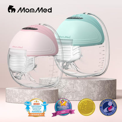 Mommed Wearable Breast Pumps, Hands Free Breast Pump S21 with Strong Suction, Low Noise & LED Display, Full in Bra Portable Electric Breast Pump with 3 Modes & 12 Levels Nursing Feeding Care